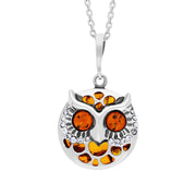 Sterling Silver Amber Owl Necklace P3330