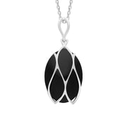 Sterling Silver Whitby Jet Caged Oval Necklace P2734