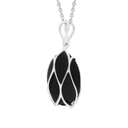 Sterling Silver Whitby Jet Caged Oval Necklace