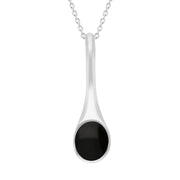 Sterling Silver Whitby Jet Oval Long Drop Necklace. P1207.