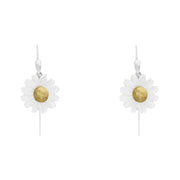 Sterling Silver and Yellow Gold White Mother Of Pearl Tuberose Daisy Drop Earrings, E2206.