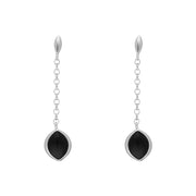 Sterling Silver Whitby Jet Marquise Chain Drop Earrings E2037