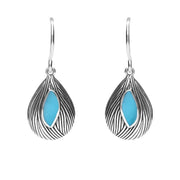 Sterling Silver Turquoise Marquise Shape Wave Wood Effect Earrings