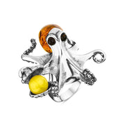 Sterling Silver Amber Octopus Ring R1213