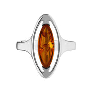 Sterling Silver Baltic Amber Open Marquise Ring. R989  