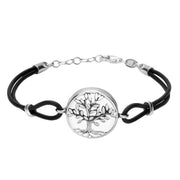 Sterling Silver Bauxite Cord Round Large Leaves Tree Of Life Bracelet, B1141
