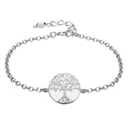 Sterling Silver Bauxite Round Tree of Life Chain Bracelet, B1140.