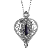 Sterling Silver Blue Goldstone Flore Filigree Small Necklace P2338C