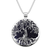 Sterling Silver Blue Goldstone Large Round Tree Of Life Necklace, P3353.