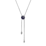 Sterling Silver Blue Goldstone Lineaire Round Stone Adjustable Necklace. N1136.