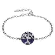 Sterling Silver Blue Goldstone Round Tree of Life Chain Bracelet, B1140.
