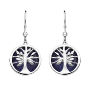 Sterling Silver Lapis Lazuli Round Tree of Life Drop Earrings, E2485.