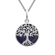 Sterling Silver Blue Goldstone Small Round Tree Of Life Necklace, P3339.