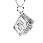 Sterling Silver Christmas Charles Dickens Hinged Book With Pages Charm Necklace, P3124