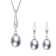 Sterling Silver Freshwater Grey Pearl Drop Two Piece Set