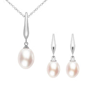 Sterling Silver Freshwater Pink Pearl Drop Two Piece Set