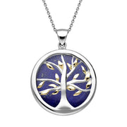 Sterling Silver Gold Plate Lapis Lazuli Medium Round Tree of Life Necklace, P3441.