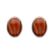 Sterling Silver Jasper 8 x 6mm Classic Medium Oval Stud Earrings, E006