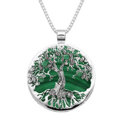 Sterling Silver Malachite Large Round Tree Of Life Necklace, P3353.