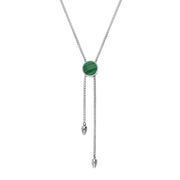 Sterling Silver Malachite Lineaire Round Stone Adjustable Necklace. N1136.