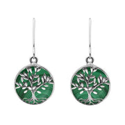 Sterling Silver Malachite Round Large Tree of Life Leaves Drop Earrings, E2427