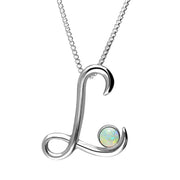 Sterling Silver Opal Love Letters Initial L Necklace, P3459.