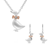 Sterling Silver Rose Gold Cubic Ziconia Goose Two Piece Set, S130.