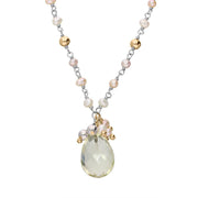 Sterling Silver Rose Gold Plated Oval Quartz Beaded Drop Necklace N824