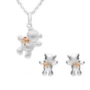 Sterling Silver Rose Gold Teddy Bear Two Piece Set, S111.
