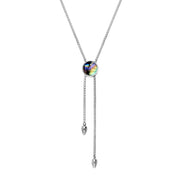 Sterling Silver Spectrolite Lineaire Round Stone Adjustable Necklace. N1136.