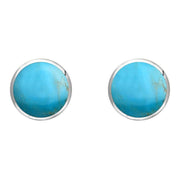 Sterling Silver Turquoise 8mm Classic Large Round Stud Earrings, E004.