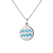 Sterling Silver Turquoise Zodiac Aquarius Round Necklace, P3598