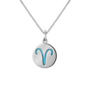 Sterling Silver Turquoise Zodiac Aries Round Necklace, P3600.