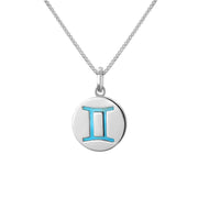 Sterling Silver Turquoise Zodiac Gemini Round Necklace, P3609.