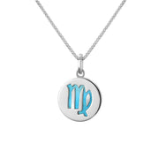 Sterling Silver Turquoise Zodiac Virgo Round Necklace, P3604.