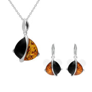 Sterling Silver Whitby Amber Double Stone Pear Drop Two Piece Set