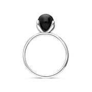 Sterling Silver Whitby Jet 8mm Round Bead Ring, R663_3