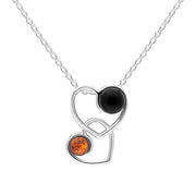Sterling Silver Whitby Jet Amber Open Heart Link Pendant, P3597