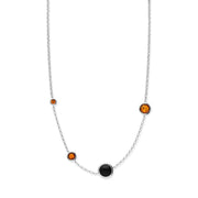 Sterling Silver Whitby Jet Amber Round Stone Necklace, N1151-2