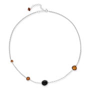Sterling Silver Whitby Jet Amber Round Stone Necklace, N1151