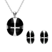 Sterling Silver Whitby Jet Cross Ball Two Piece Set