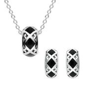 Sterling Silver Whitby Jet Curved Two Piece Set P2712 E2023