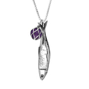Sterling Silver Whitby Jet Emma Stothard Silver Darling Amethyst Float Charm Necklace, P3595.
