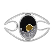 Sterling Silver Whitby Jet Gold Vermeil Moon and Cloud Cuff Bangle B1241