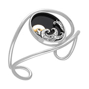 Sterling Silver Whitby Jet Gold Vermeil Moon and Wave Cuff Bangle B1243