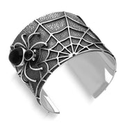 Sterling Silver Whitby Jet Gothic Spider Cuff Bangle. B1201 1_1