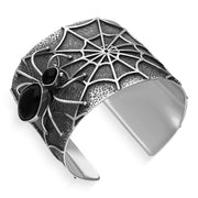 Sterling Silver Whitby Jet Gothic Spider Cuff Bangle. B1201