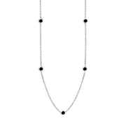 Sterling Silver Whitby Jet Heart Link Disc Chain Necklace, N746.