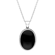 Sterling Silver Whitby Jet Heritage Rope Edge Large Oval Pendant, P006