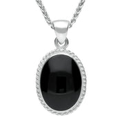 Sterling Silver Whitby Jet Heritage Rope Edge Medium Oval Pendant, P004